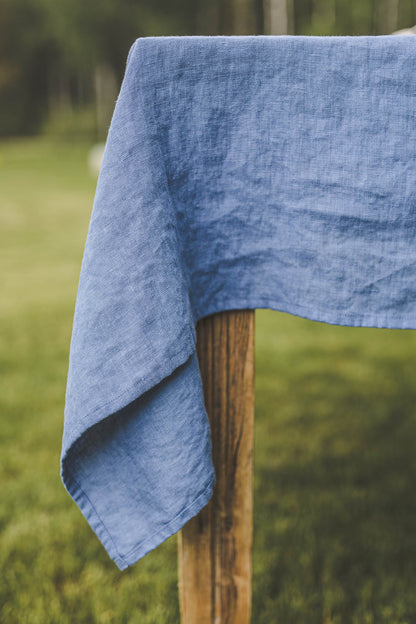 Denim blue linen tablecloth