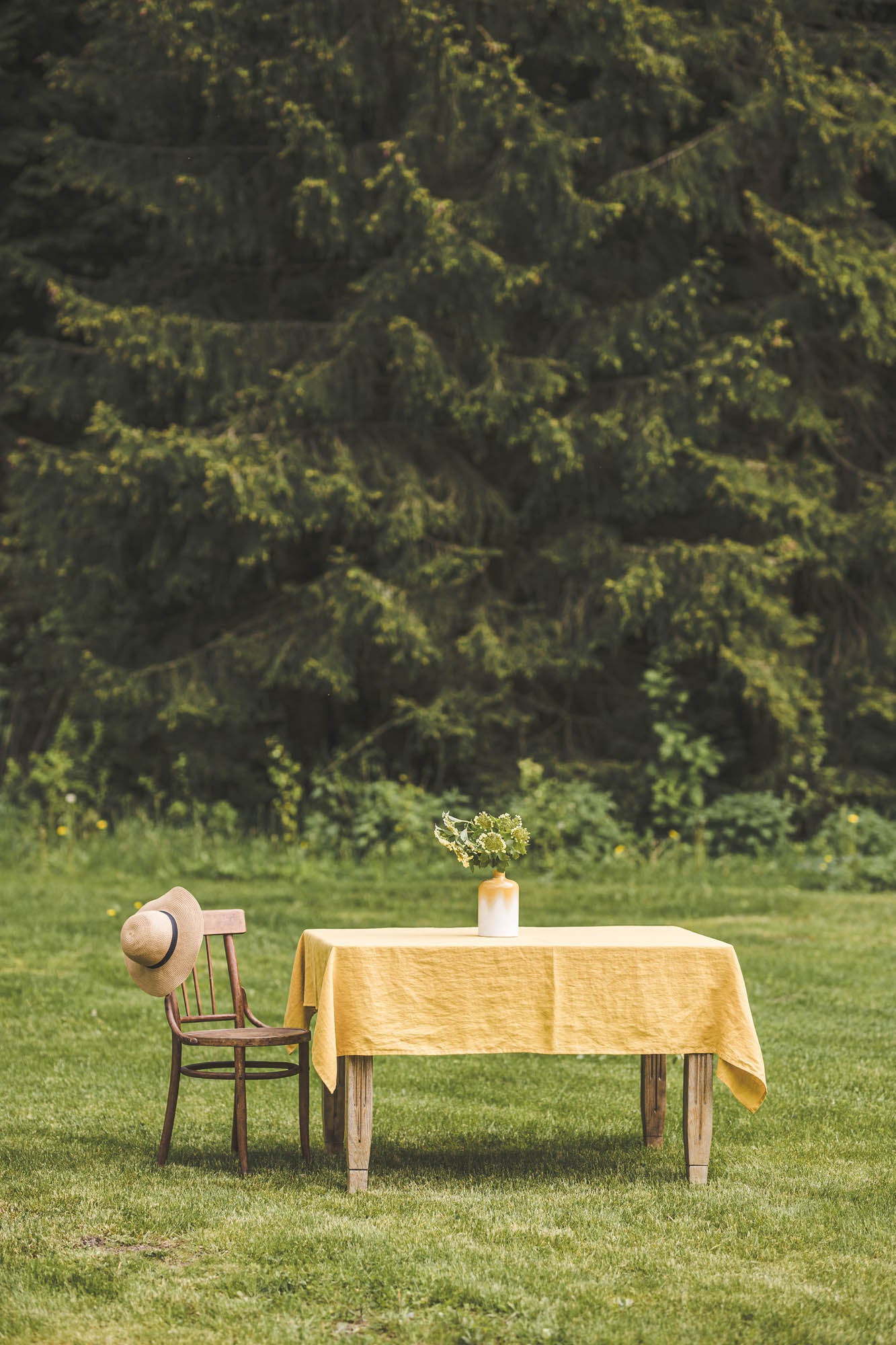 Mimosa yellow linen tablecloth