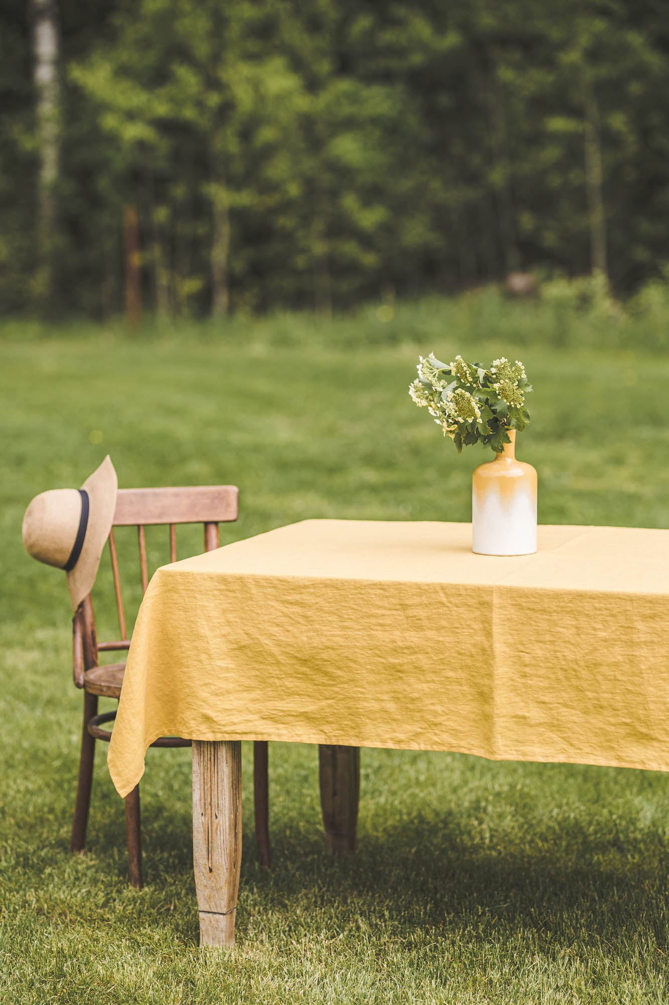 Mimosa yellow linen tablecloth