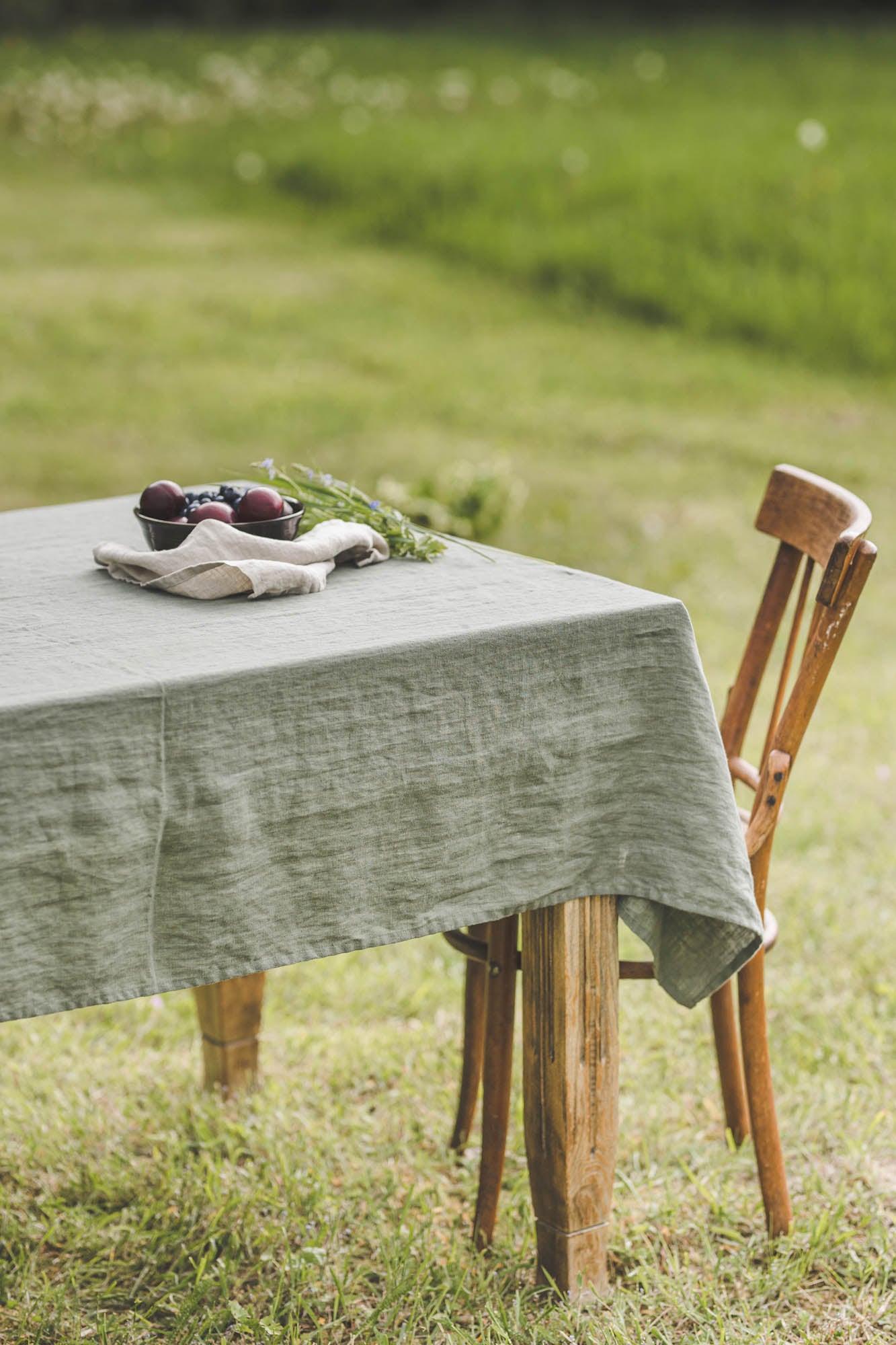 Gray green linen tablecloth