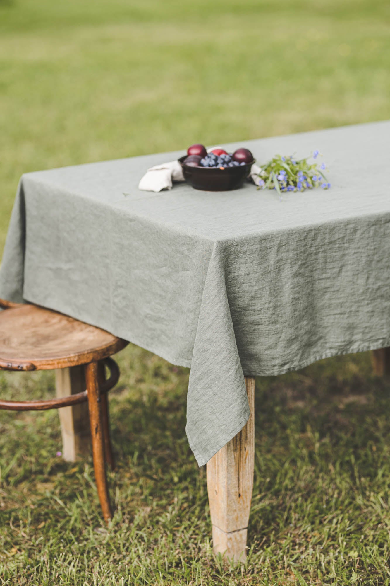 Gray green linen tablecloth