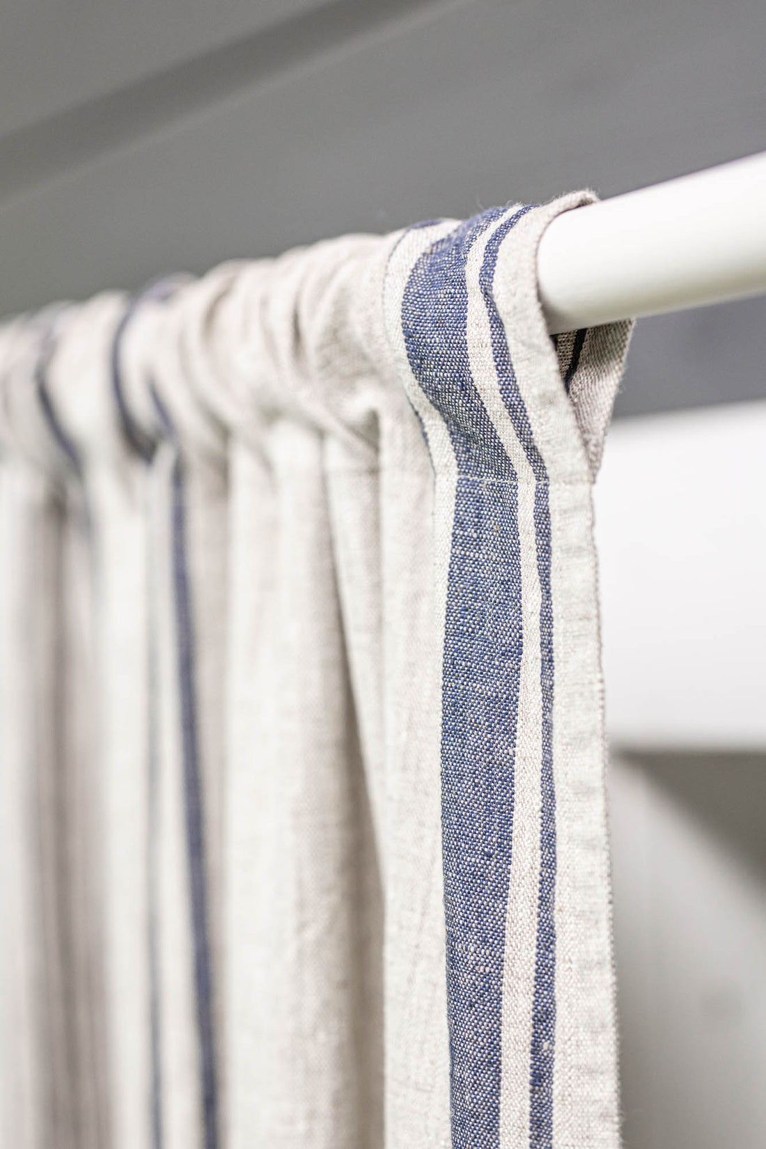 French style linen curtain with blue stripes