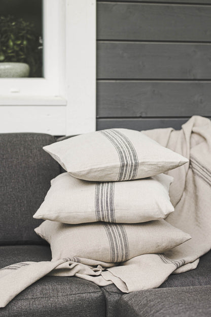 Rustic linen pillowcase with black stripes