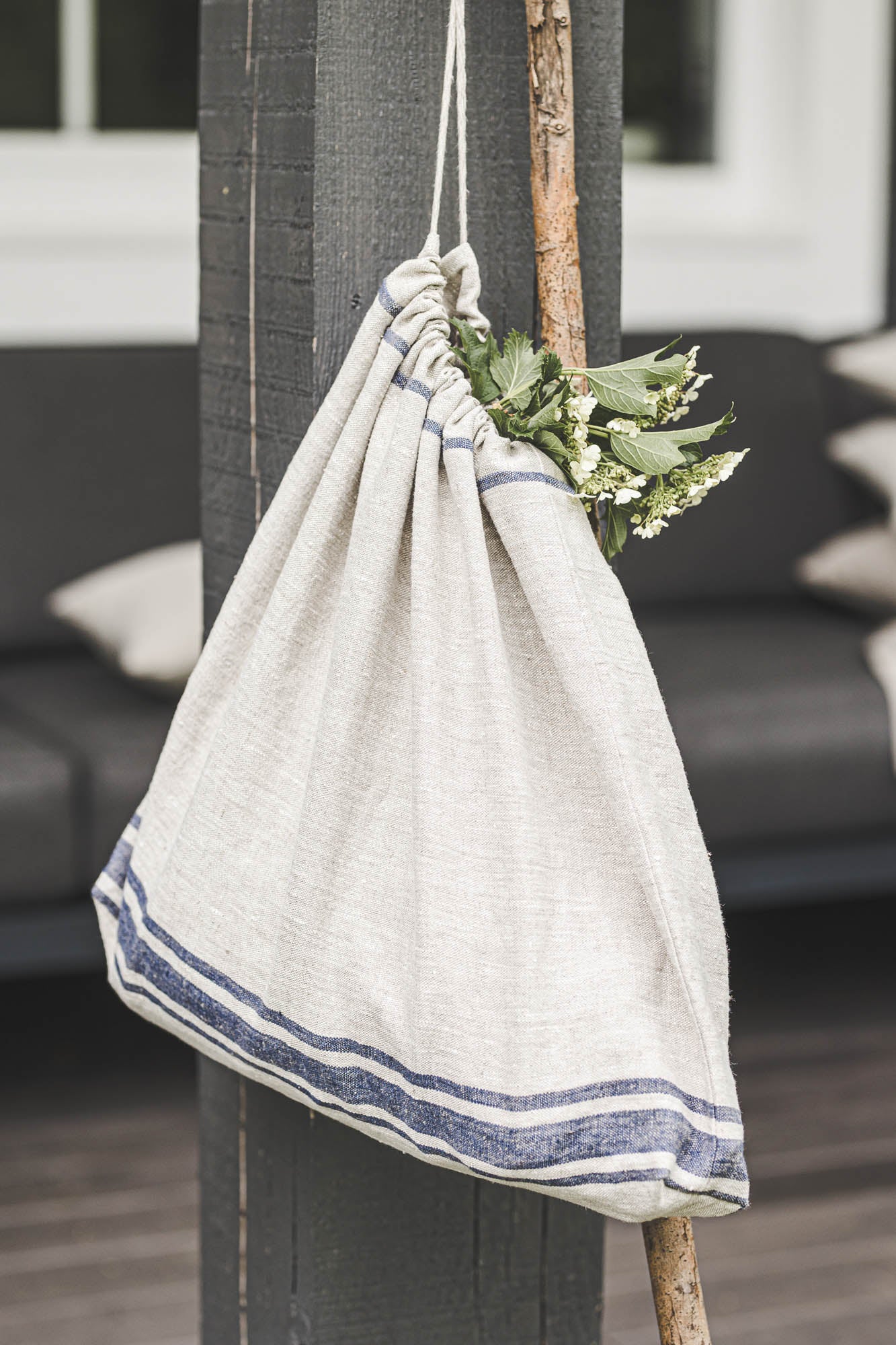 French style linen drawstring bag