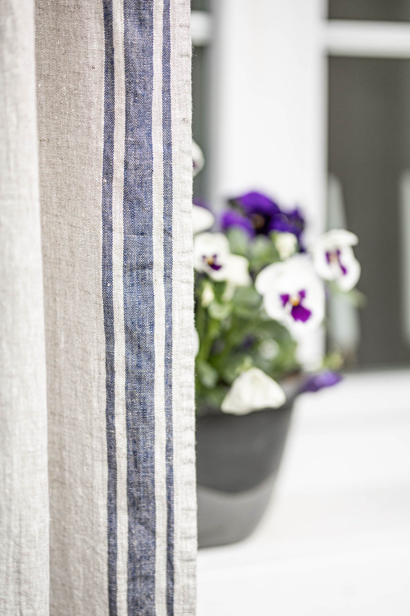 French style linen curtain with blue stripes
