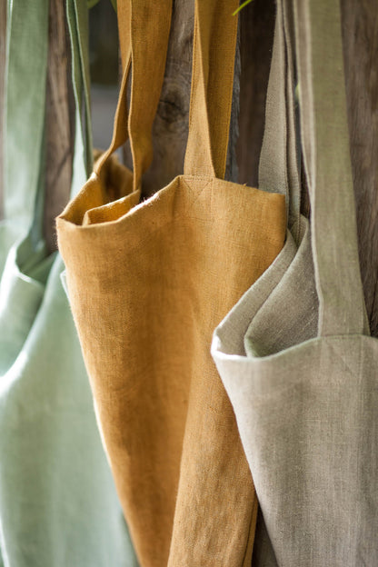 Camel linen tote bag