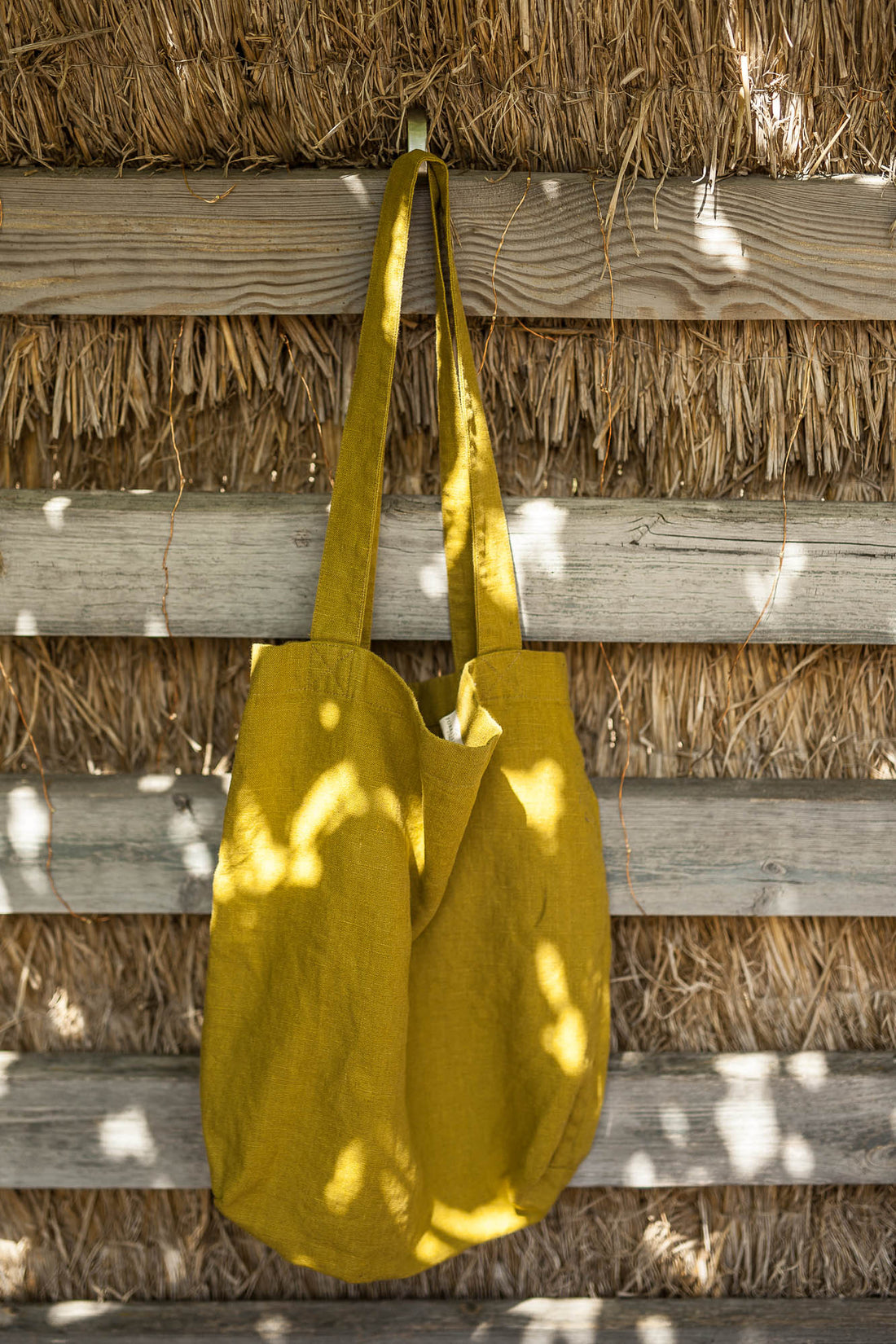 Olive green linen tote bag