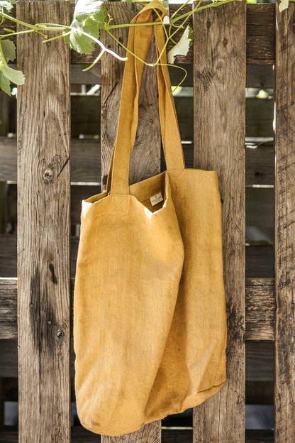 Camel linen tote bag