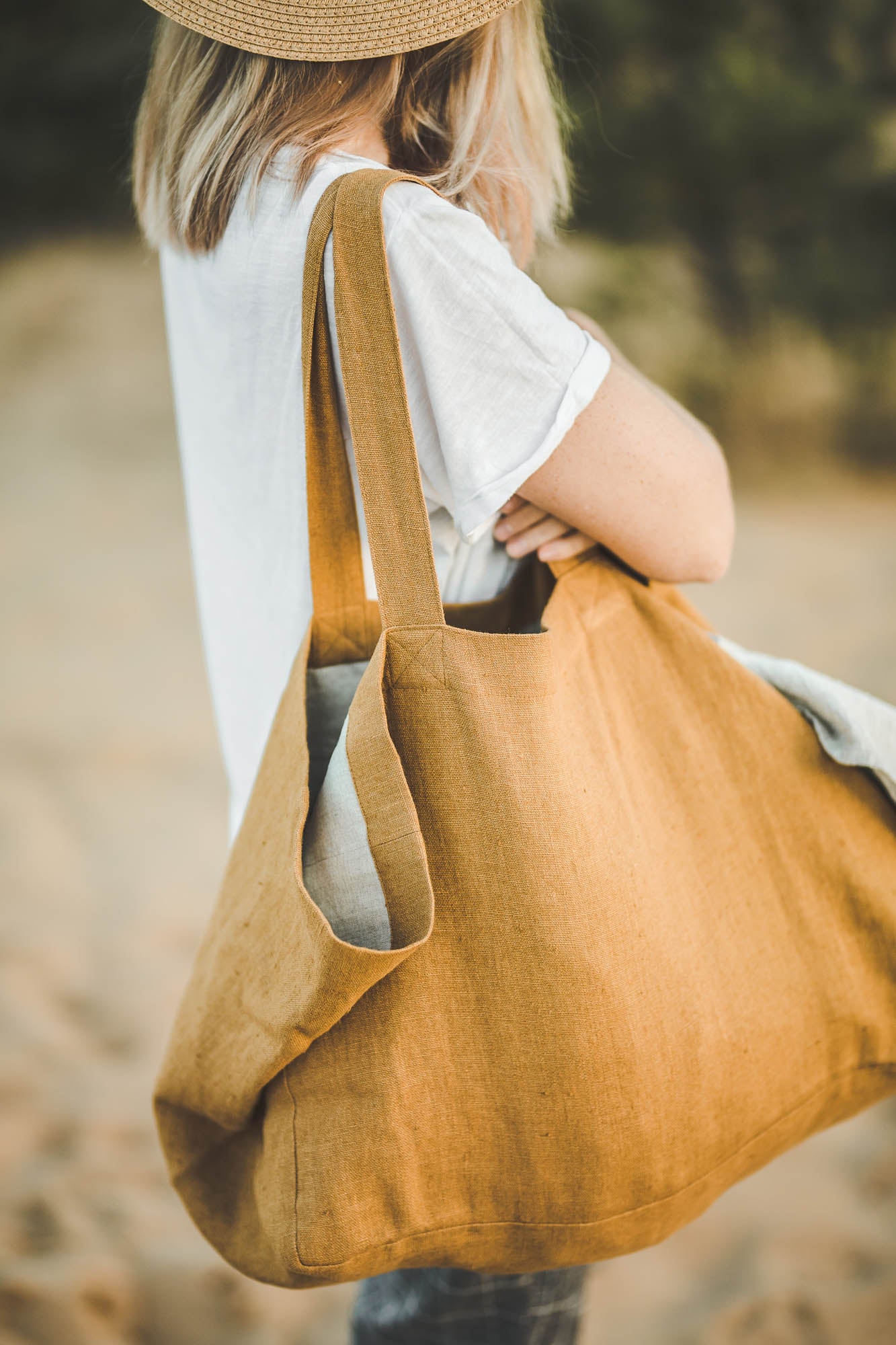 Linen handbags and clearance totes