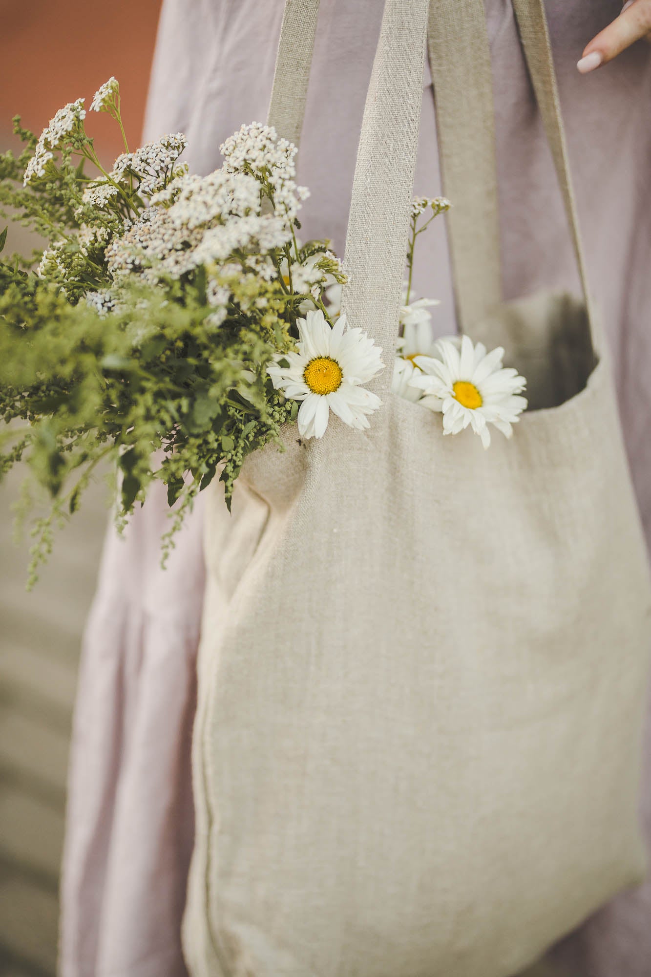 Natural linen tote bag