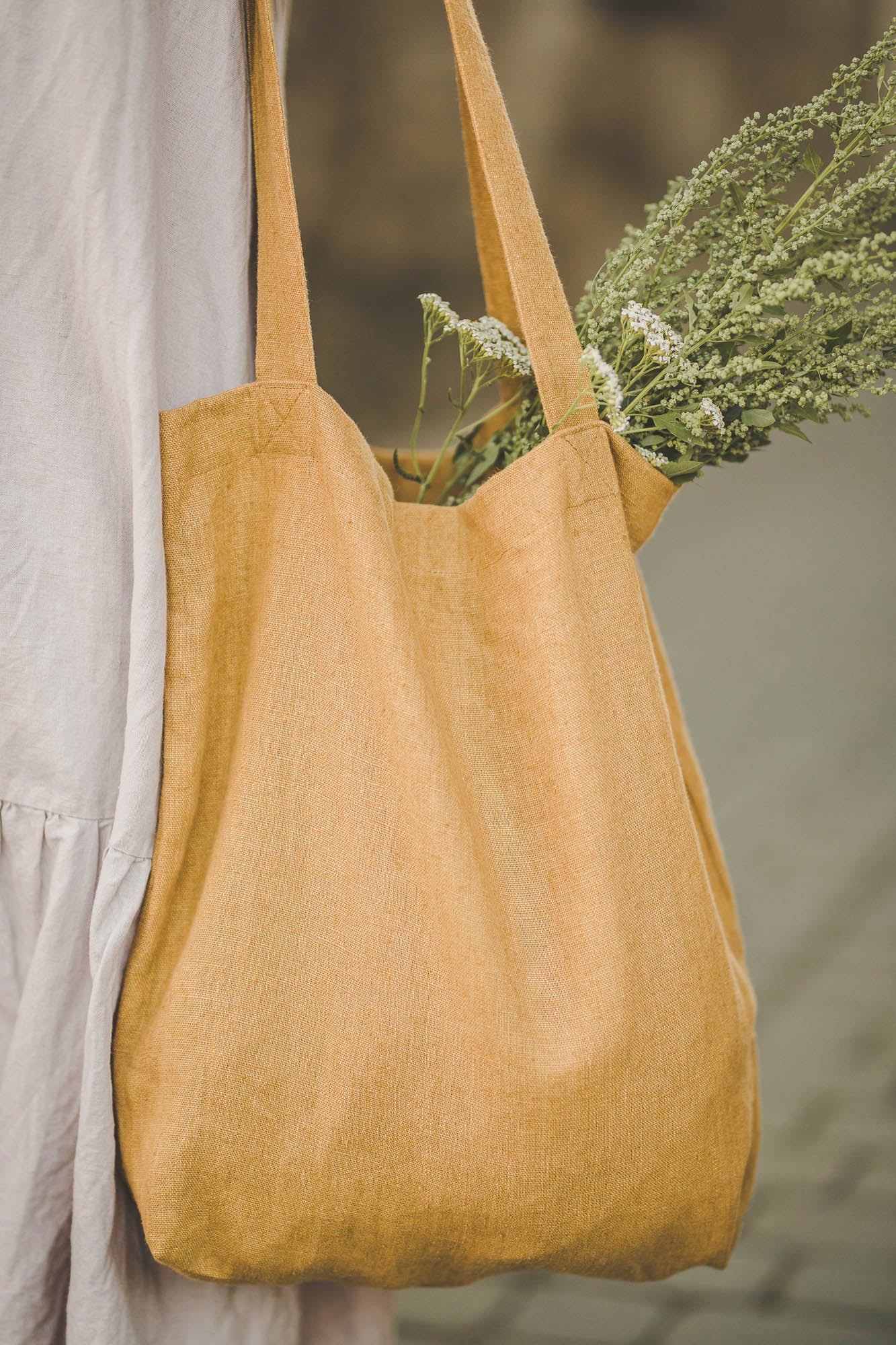 Camel linen tote bag