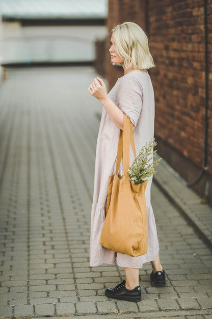 Camel linen tote bag