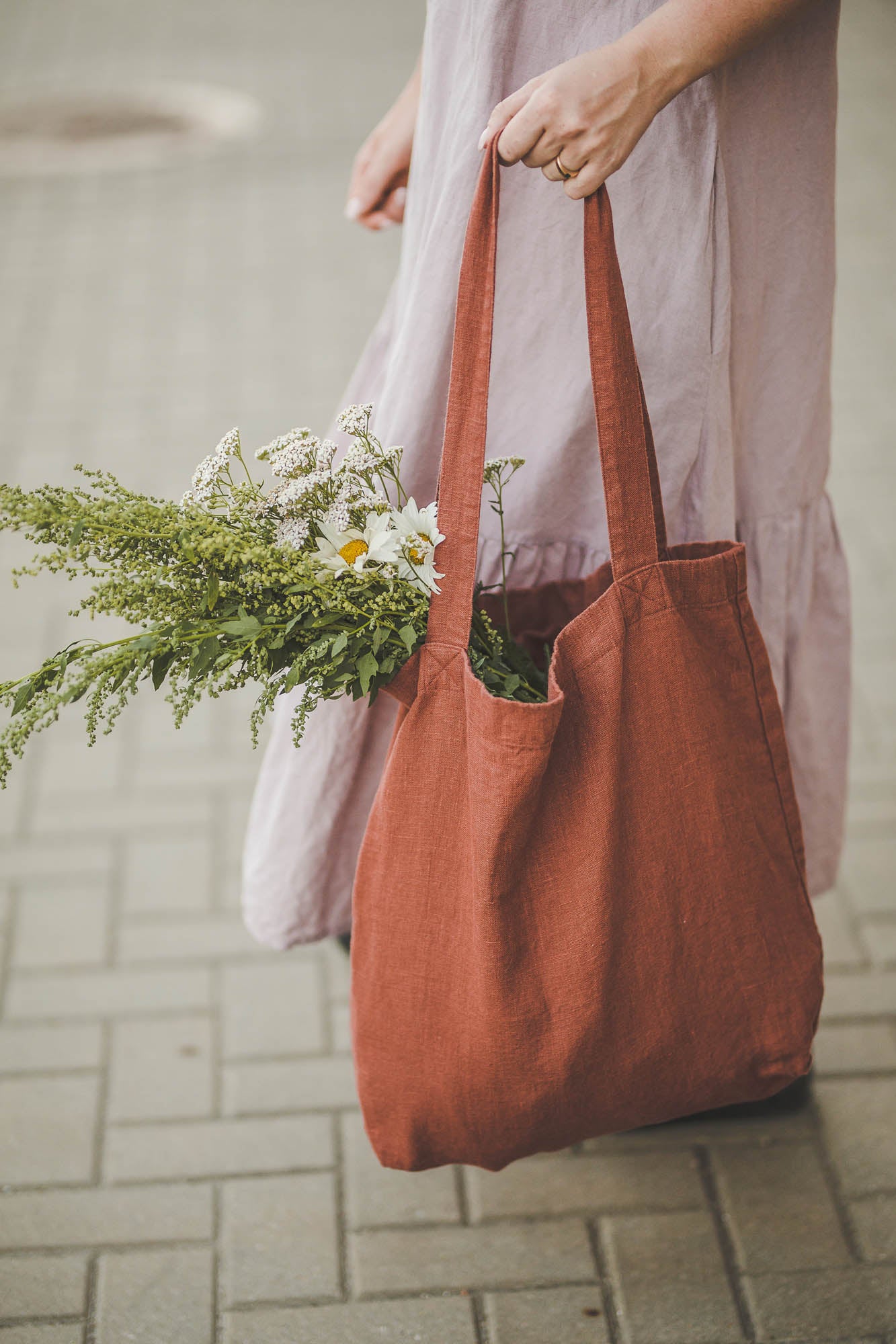 Terracotta linen tote bag