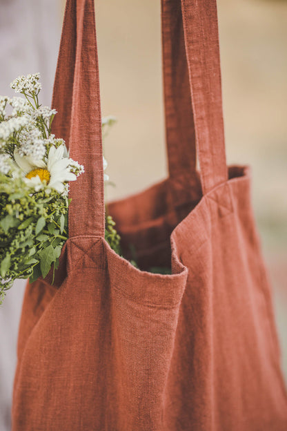 Terracotta linen tote bag