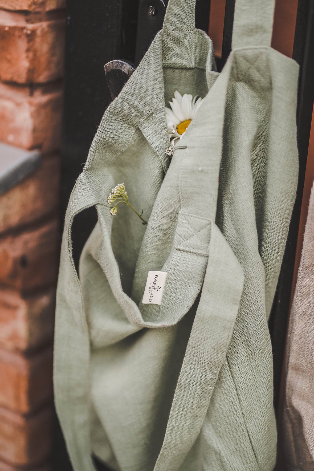 Natural linen tote bag