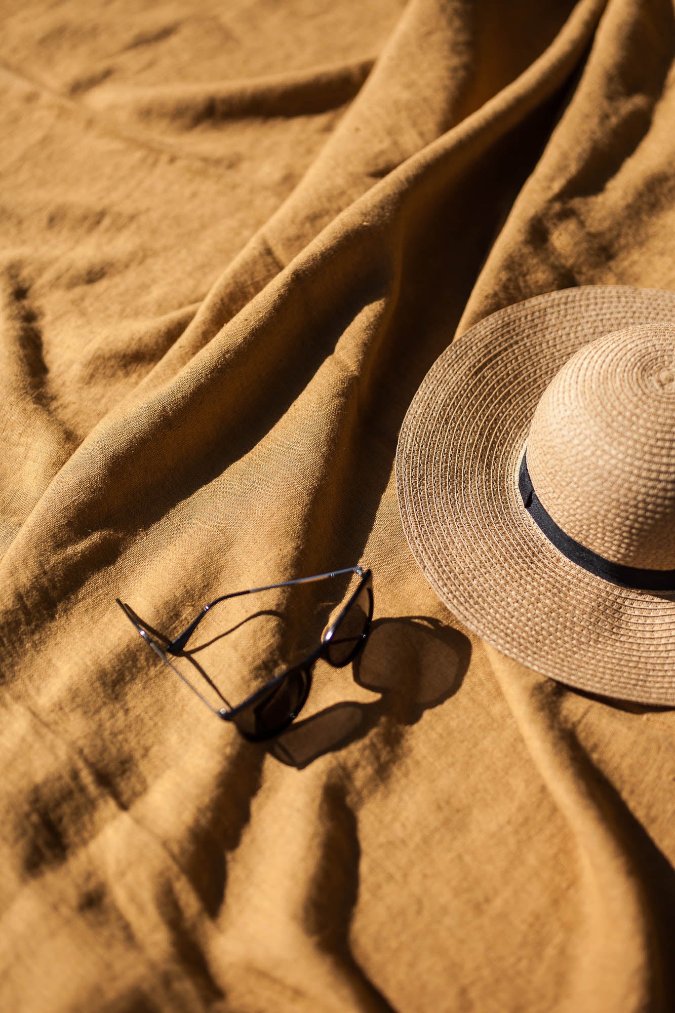 Camel linen beach blanket