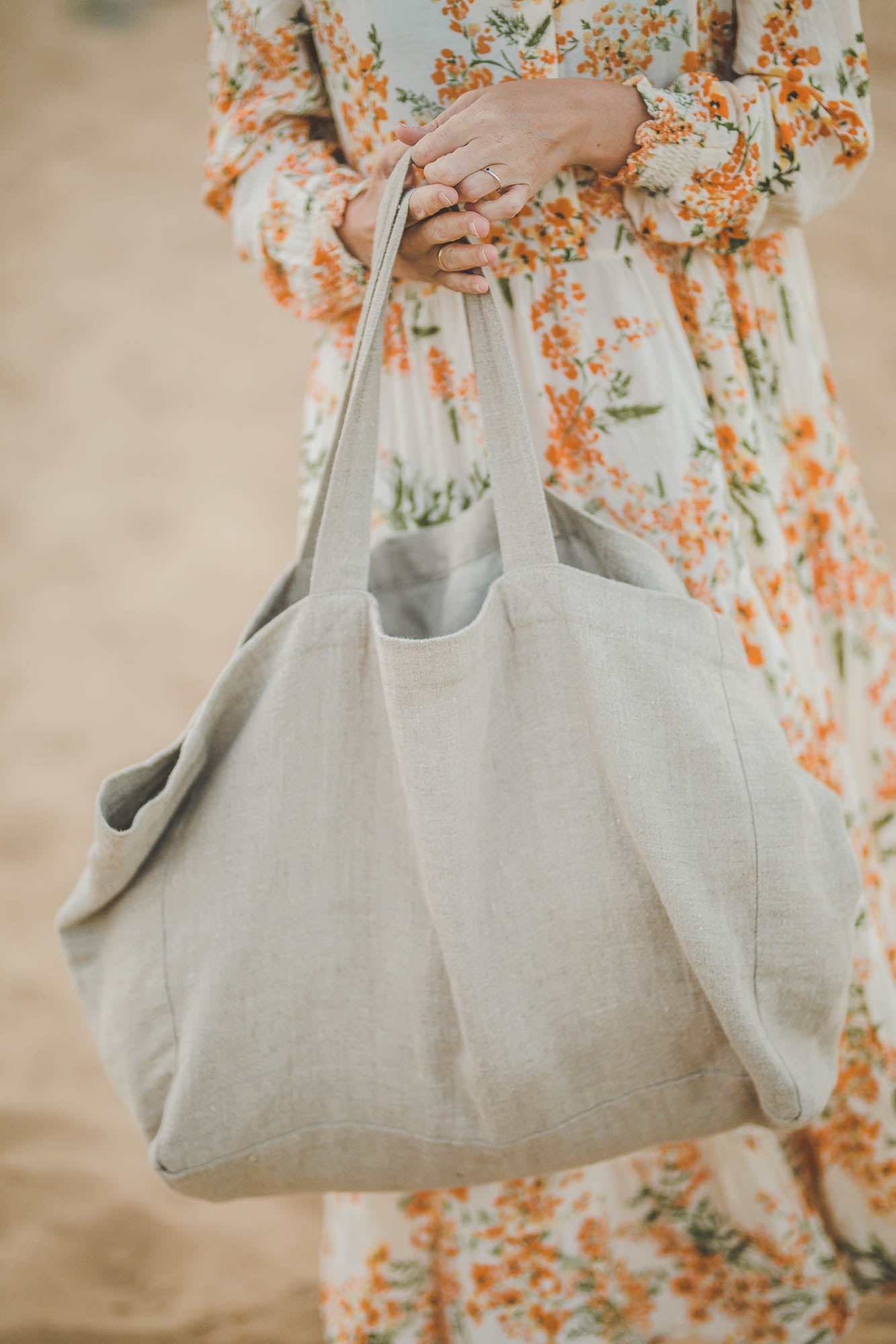 Natural linen beach bag