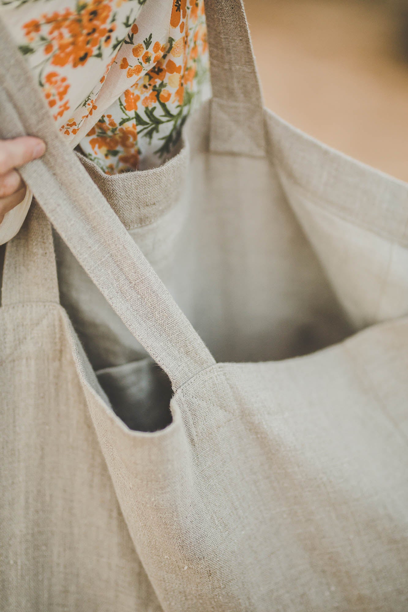 Natural linen beach bag