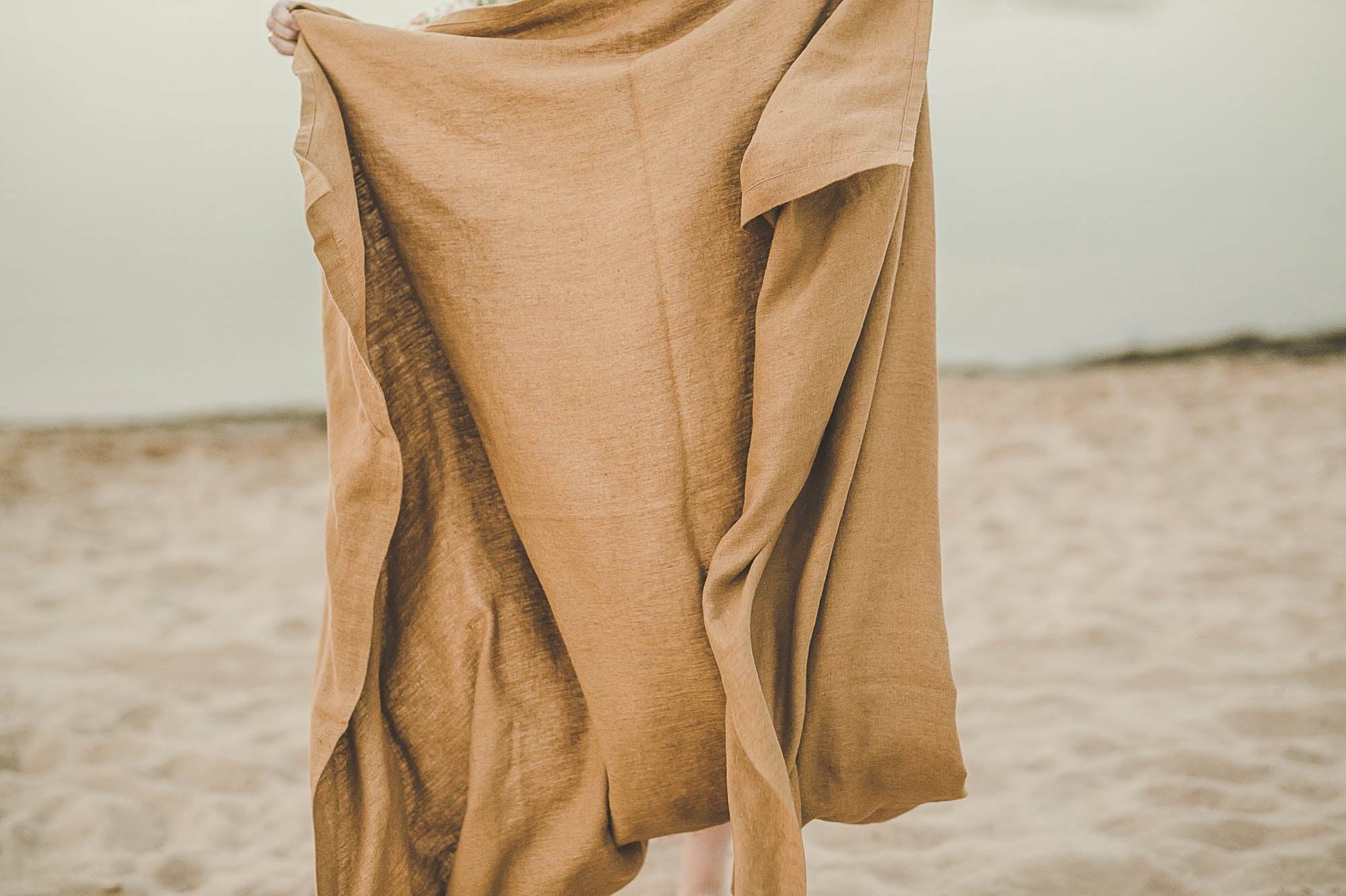 Camel linen beach blanket