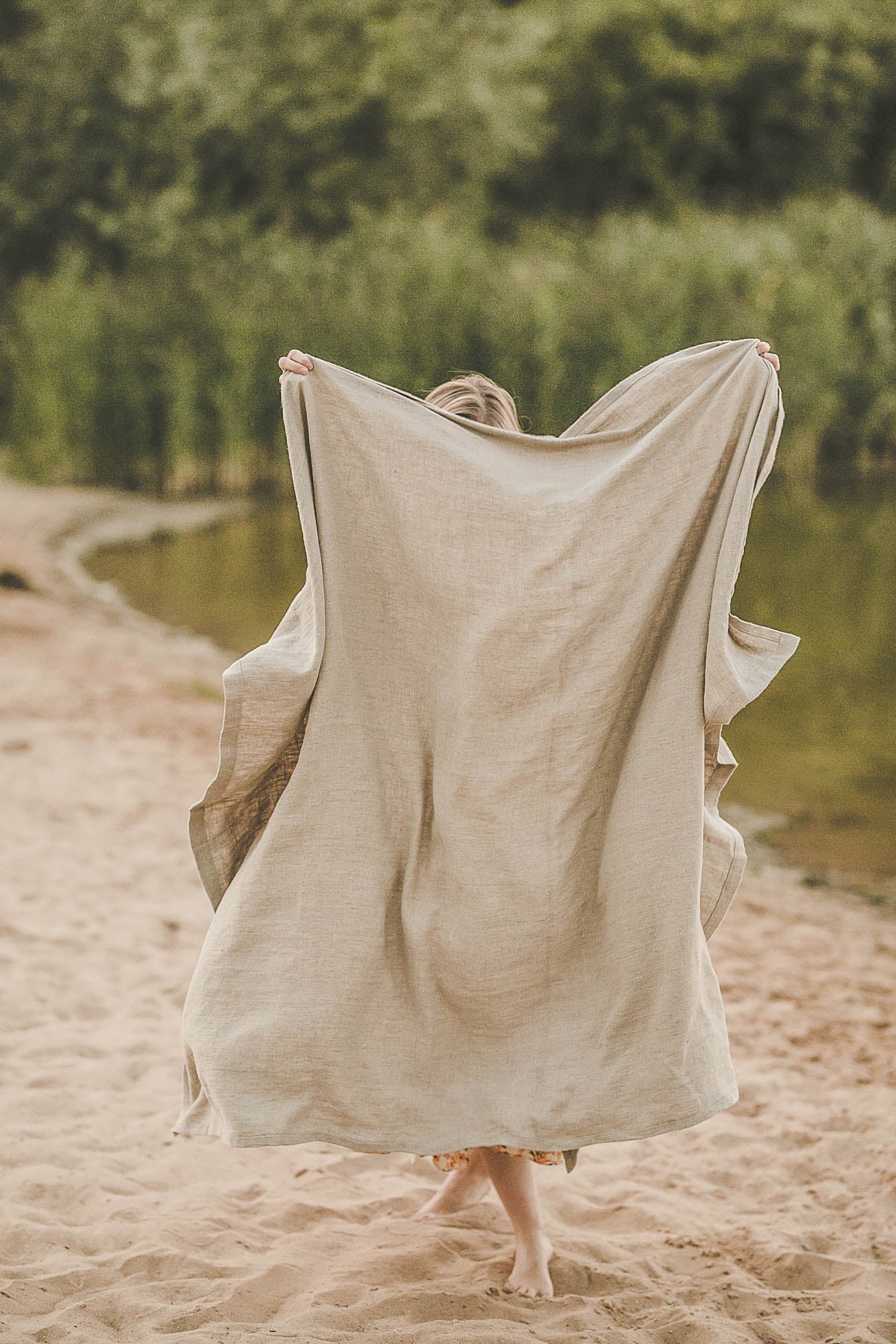 Natural linen beach blanket