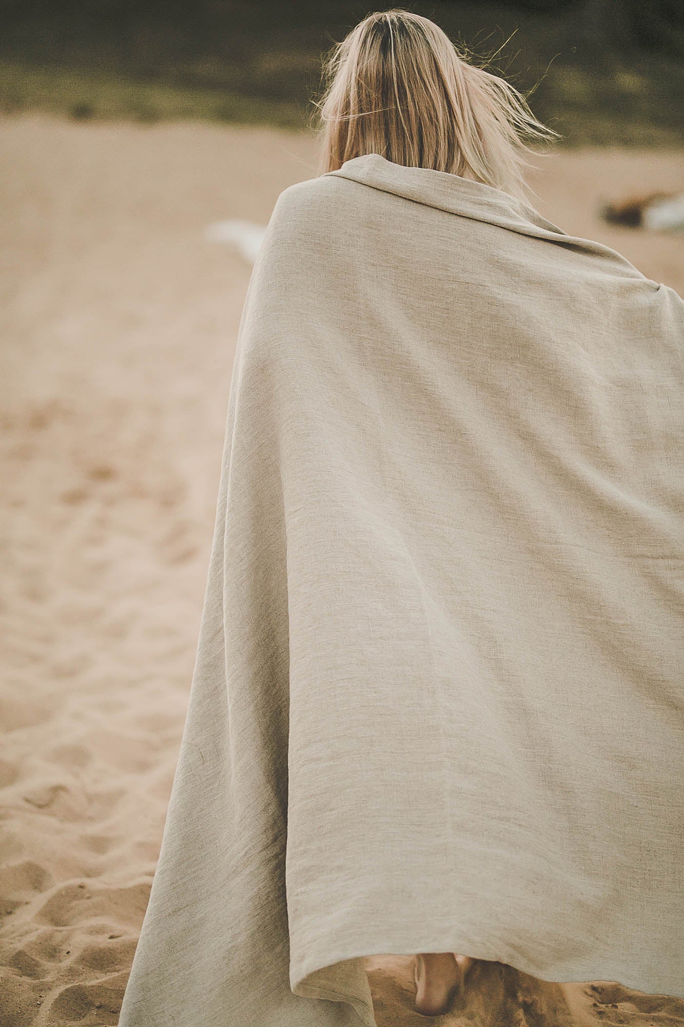 Natural linen beach blanket