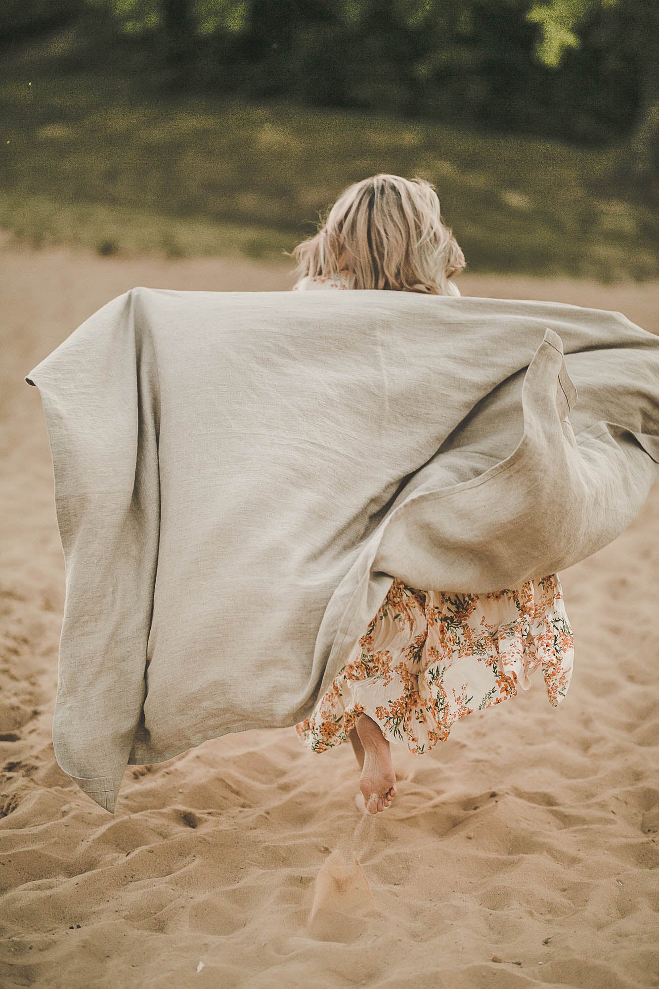 Natural linen beach blanket