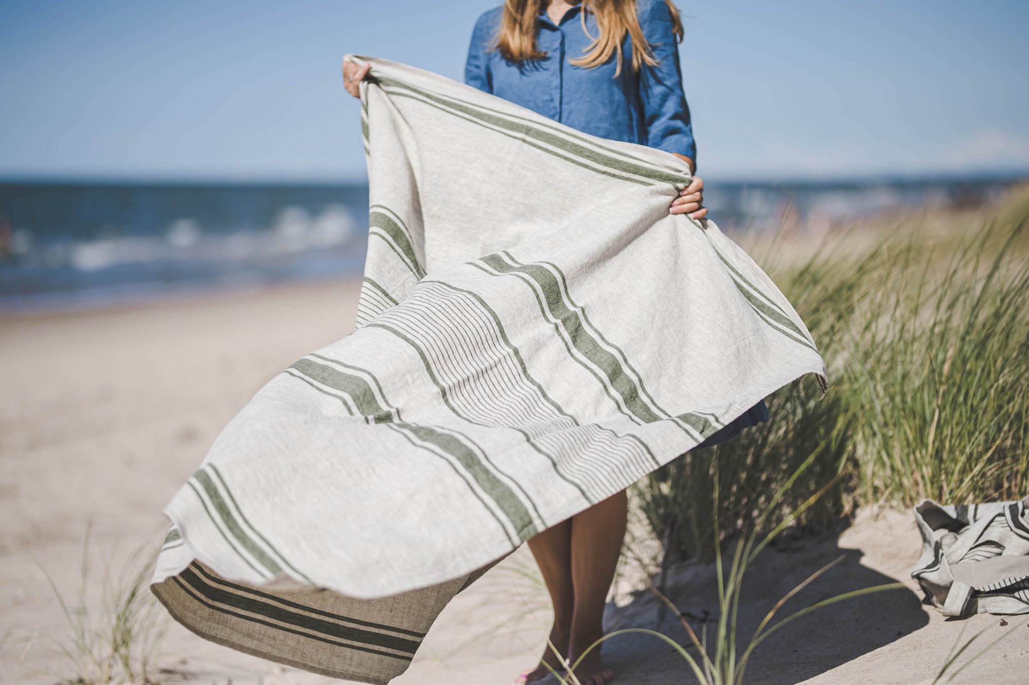 Green and white sale striped beach towels