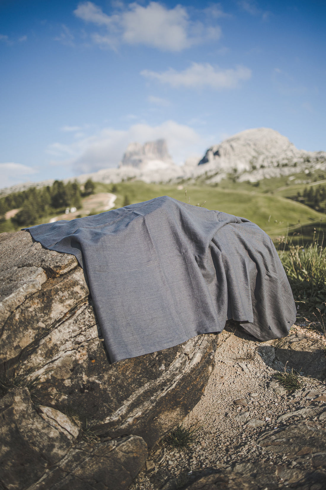 Charcoal gray linen beach blanket