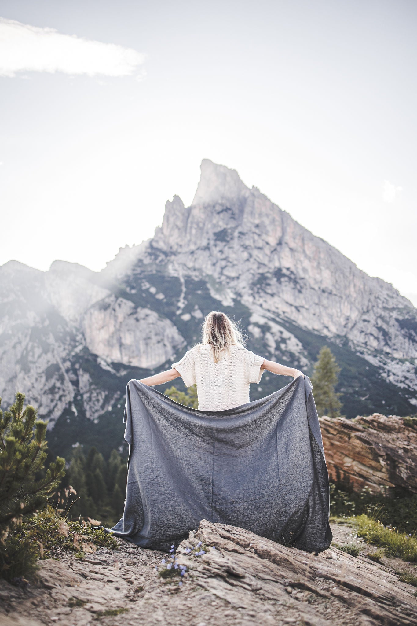 Charcoal gray linen beach blanket