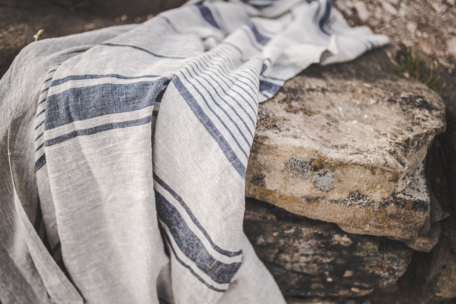 Linen beach towel with blue stripes