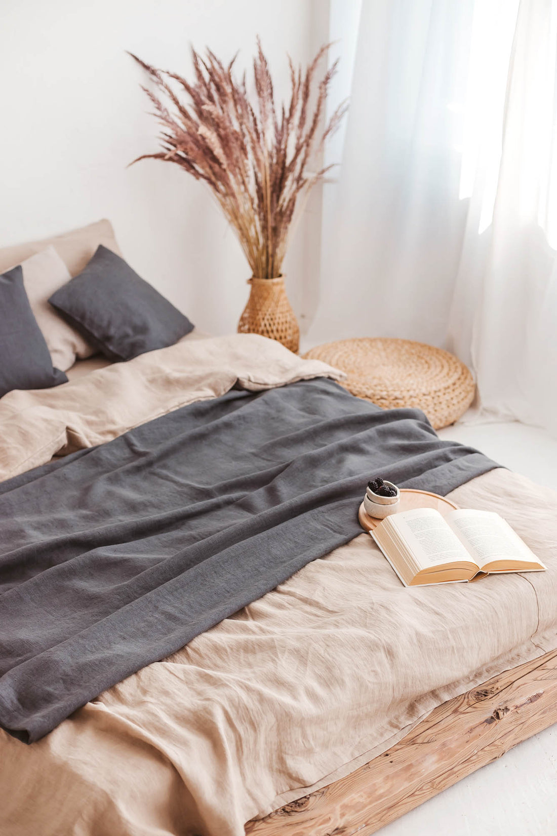 Charcoal gray linen throw blanket