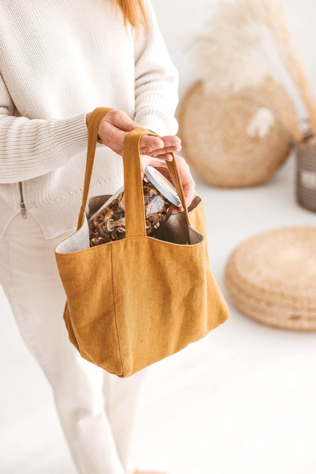 Camel linen handbag