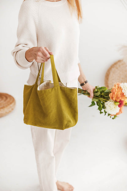 Olive green linen handbag