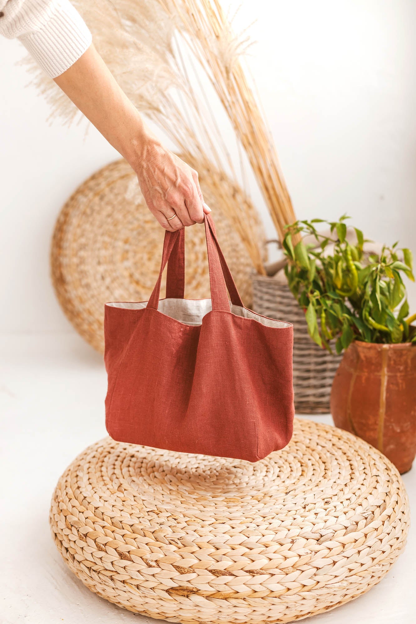 Terracotta linen handbag