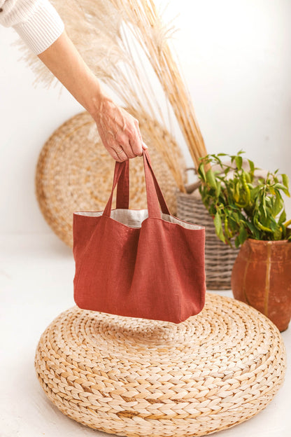 Terracotta linen handbag