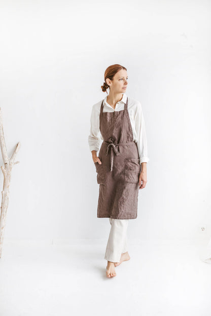 Cocoa linen apron