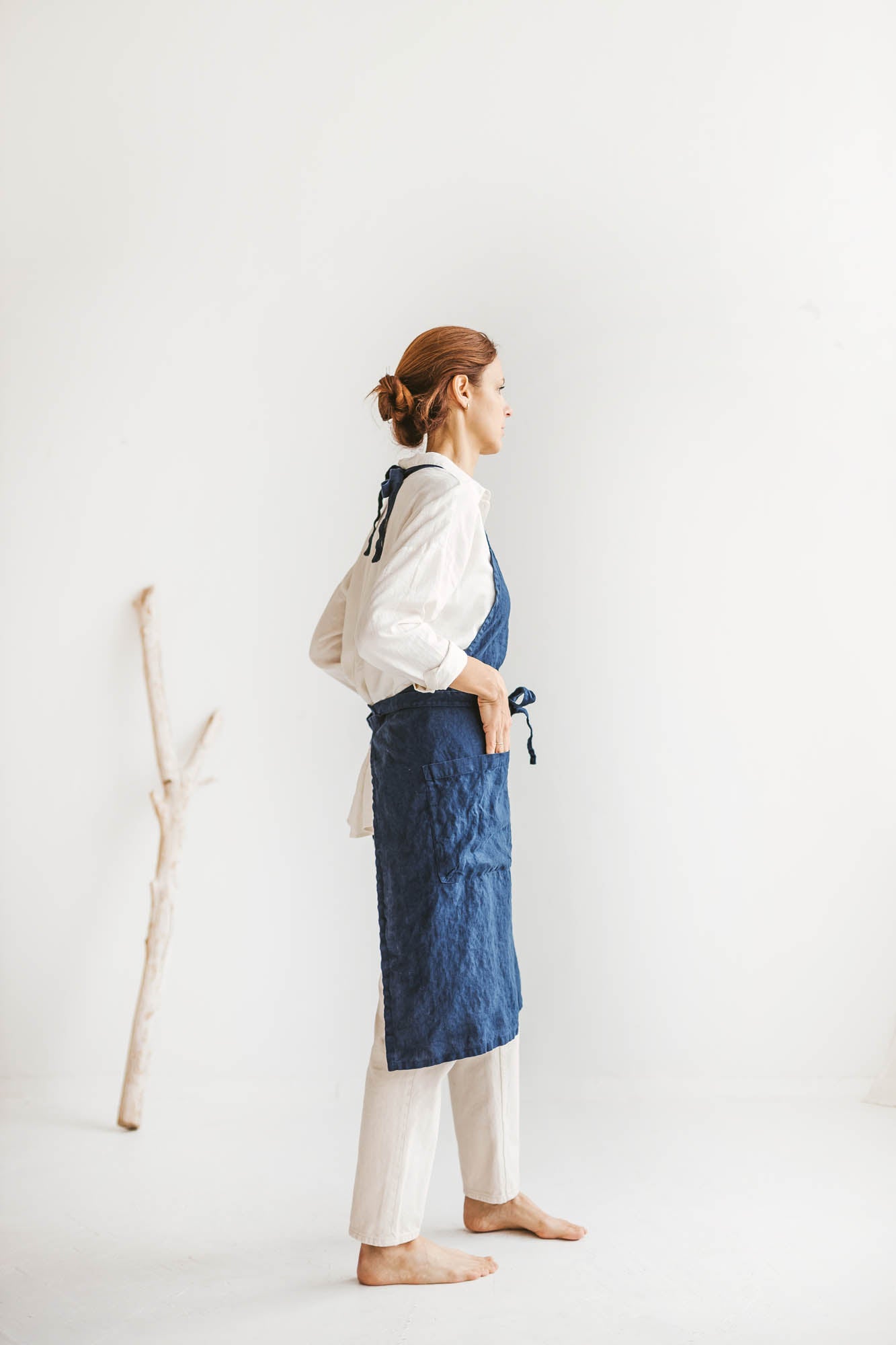 Midnight blue linen apron