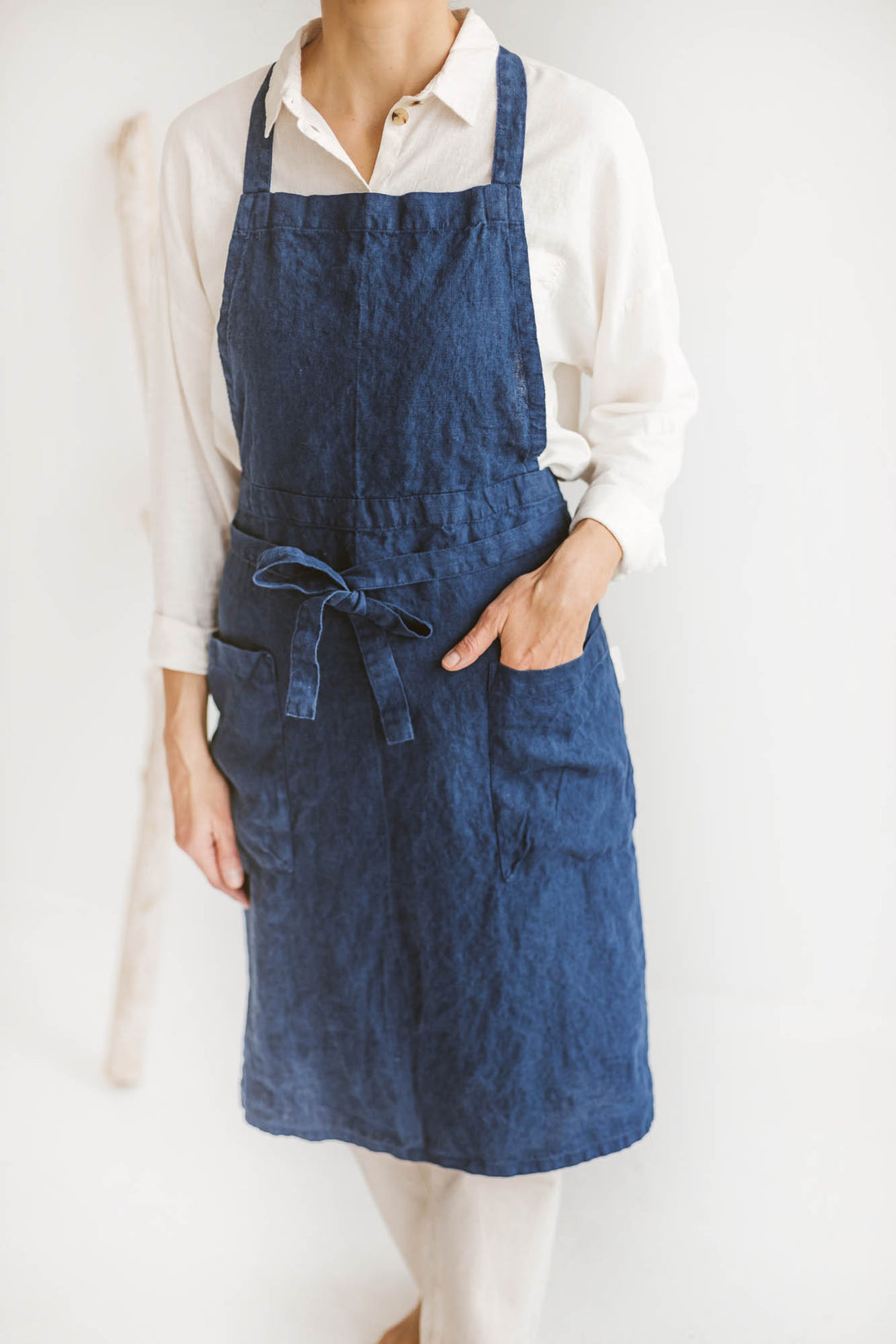 Midnight blue linen apron