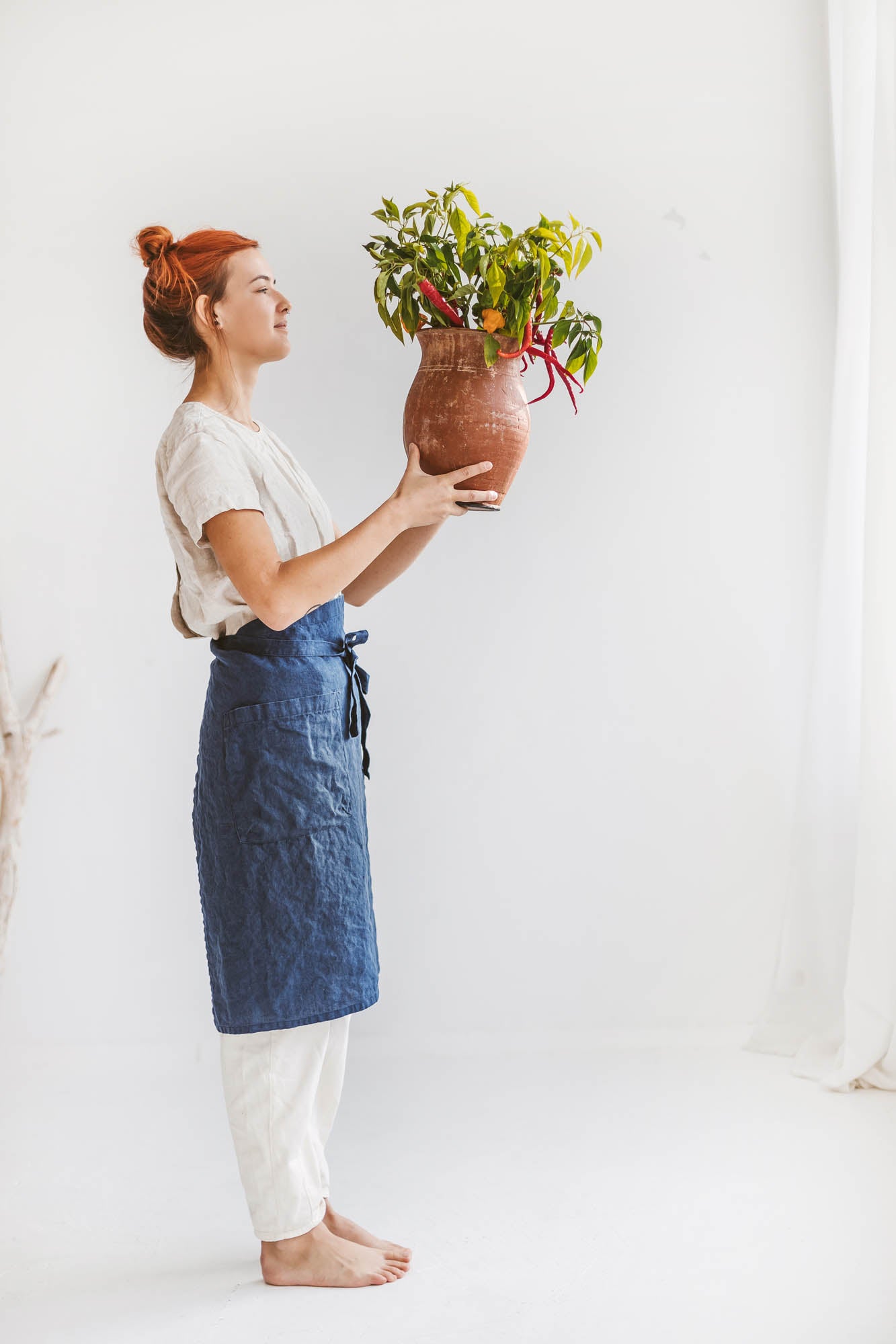 Midnight blue linen half apron