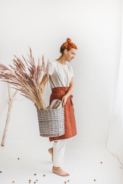 Burnt orange linen half apron