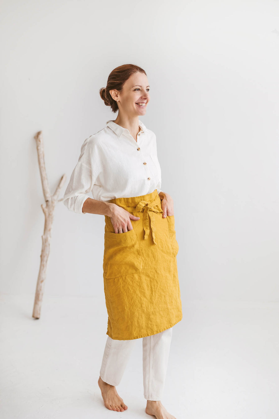 Mimosa yellow linen half apron