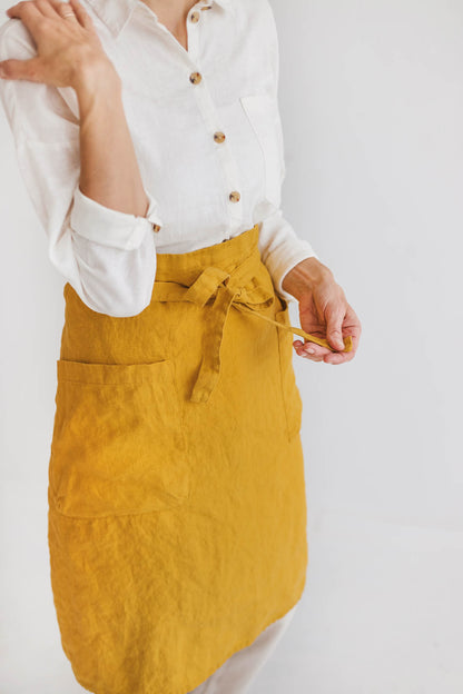 Mimosa yellow linen half apron