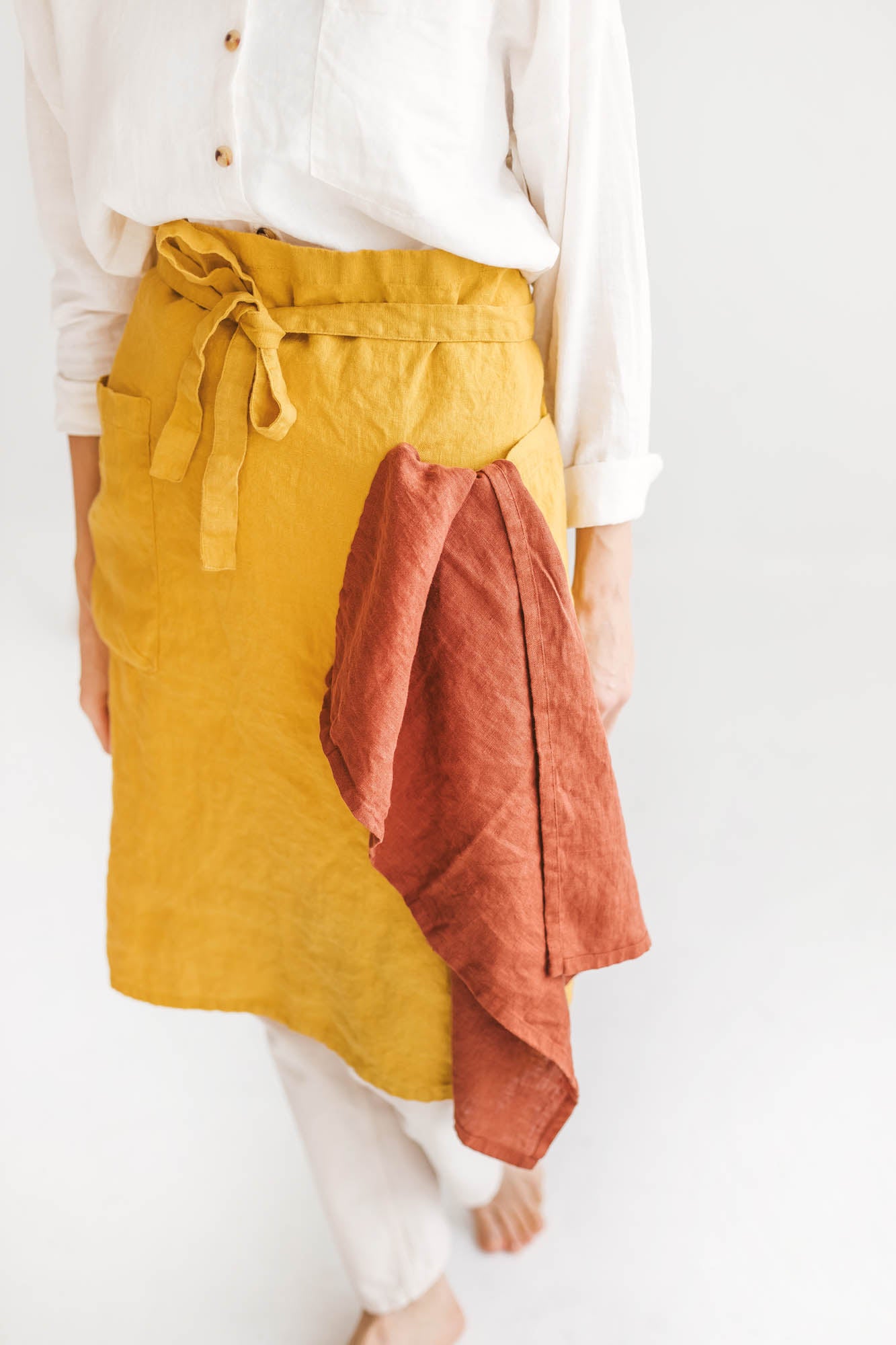 Mimosa yellow linen half apron