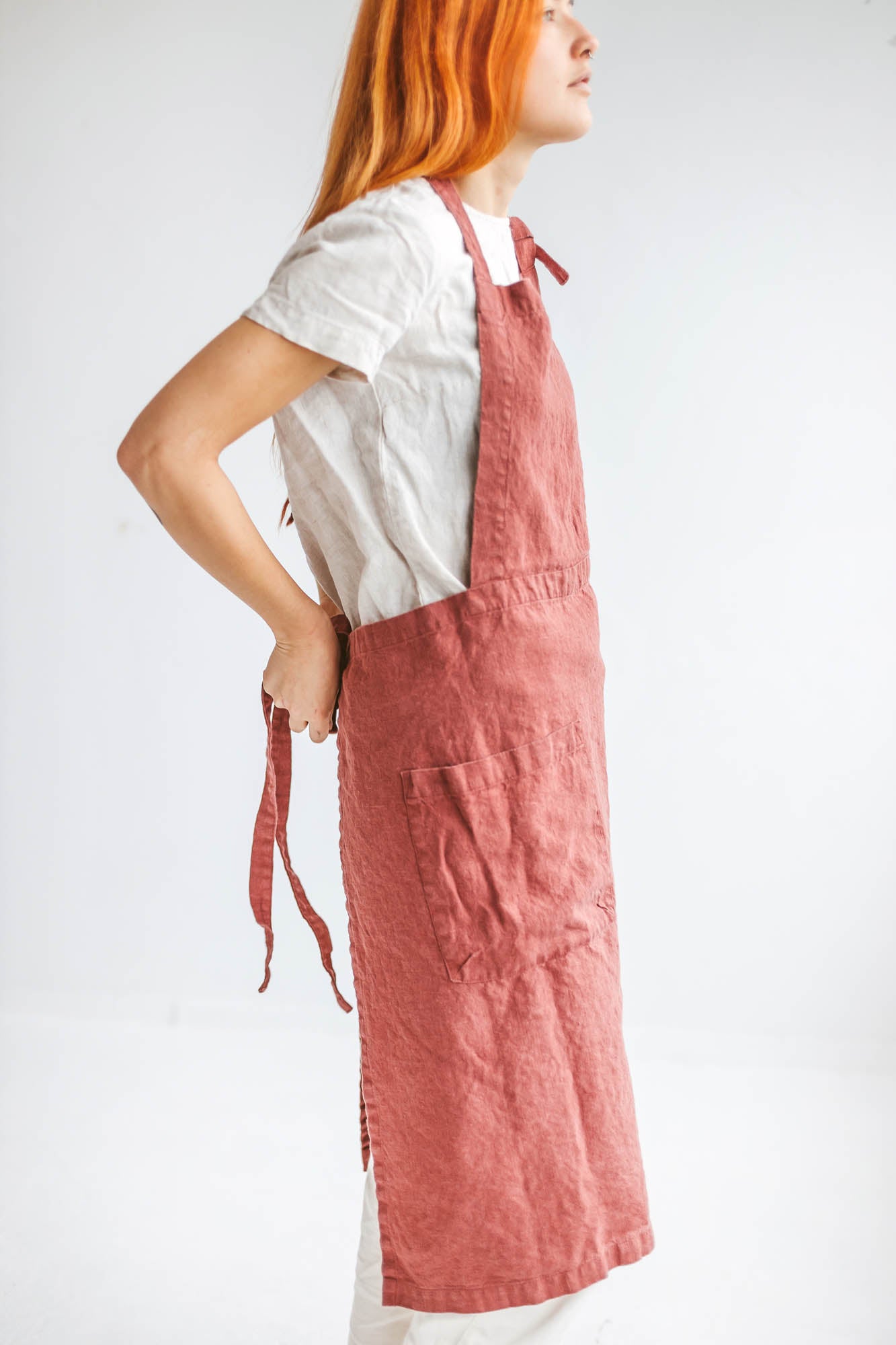 Terracotta linen apron