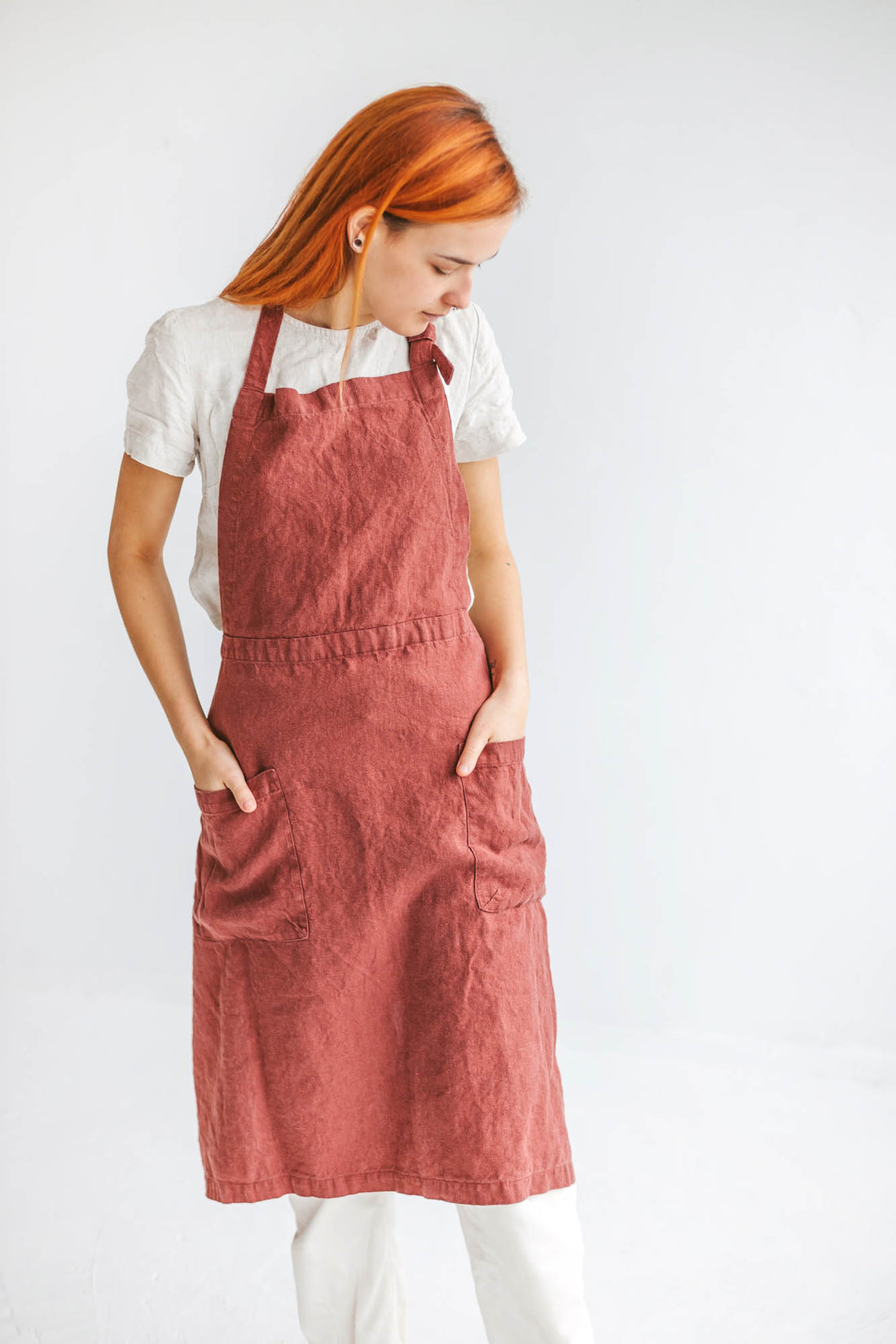 Terracotta linen apron