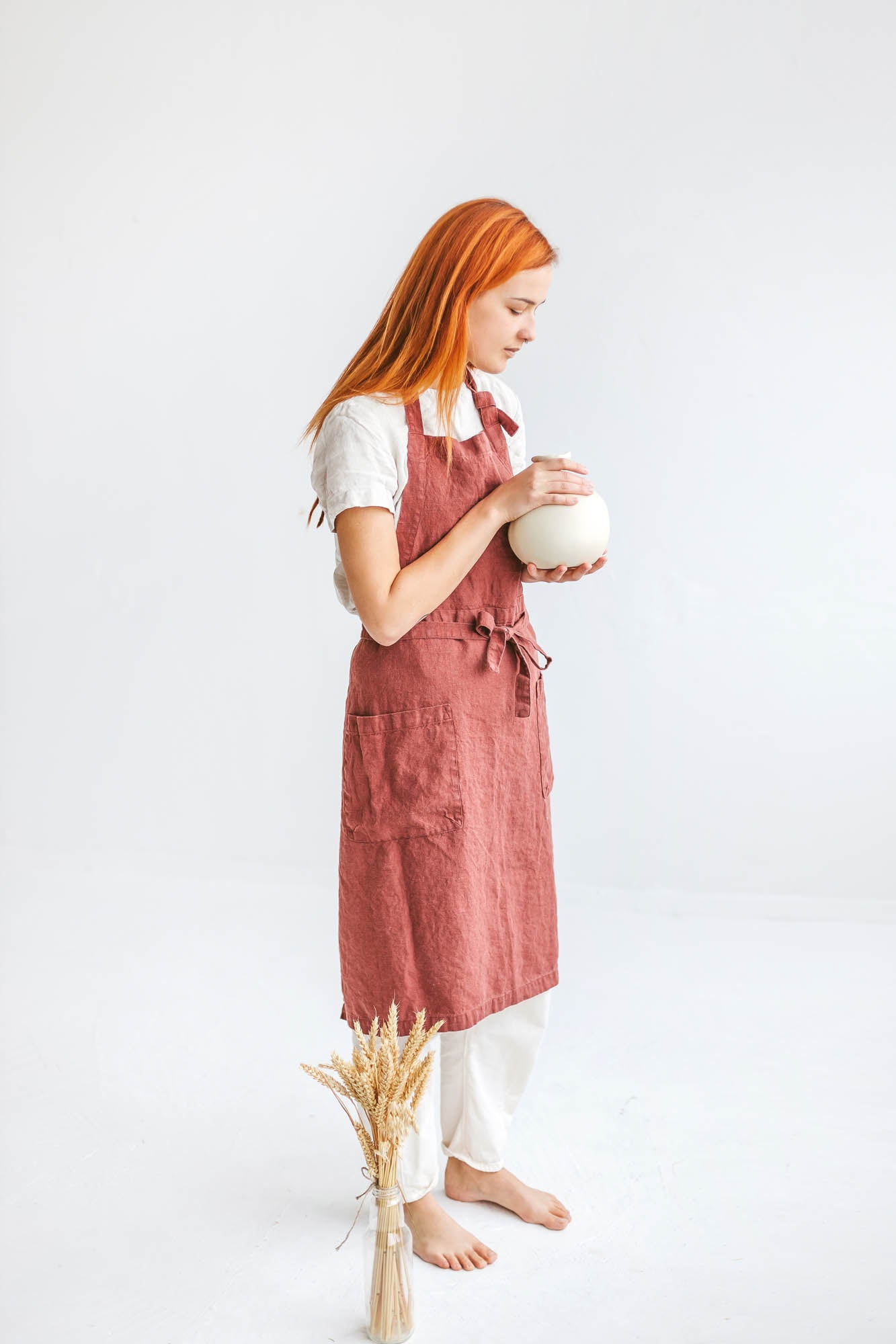 Terracotta linen apron