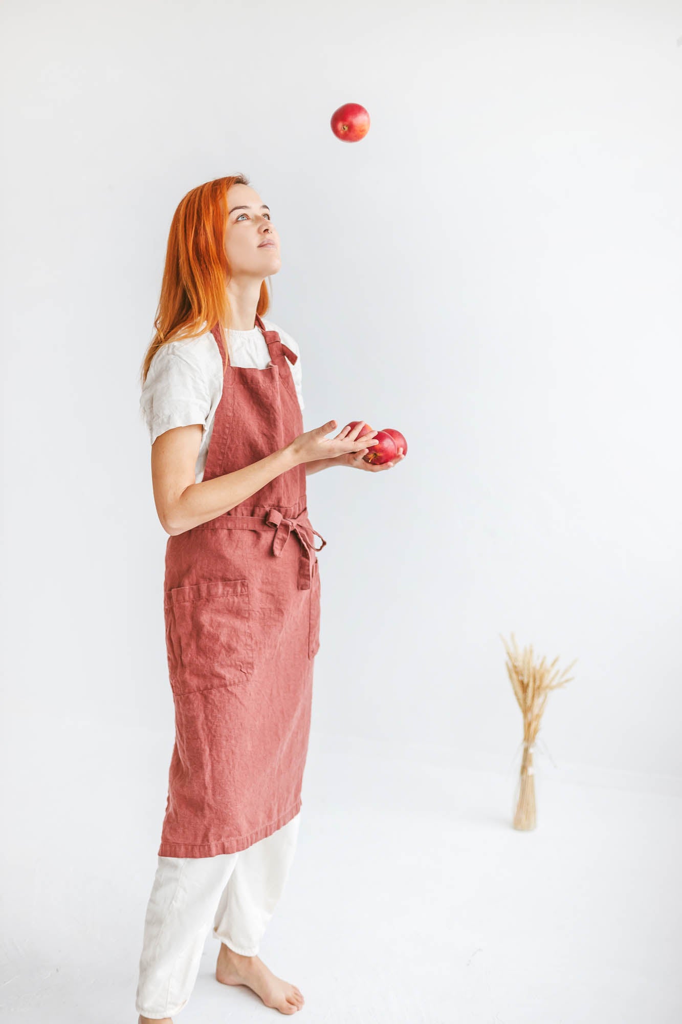 Terracotta linen apron