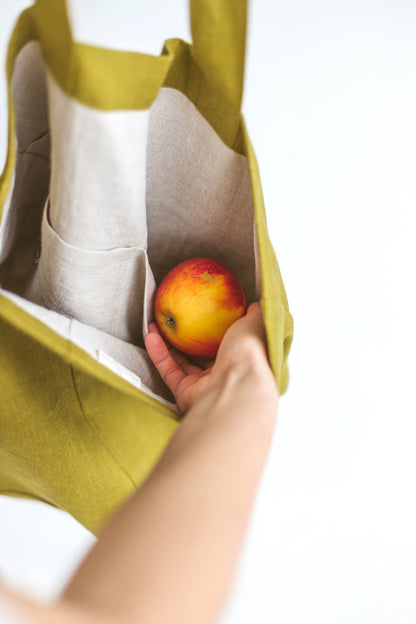 Olive green linen beach bag