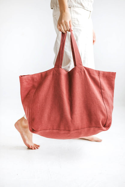 Terracotta linen beach bag