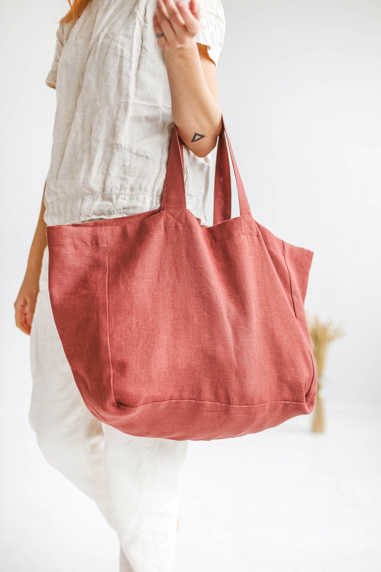 Terracotta linen beach bag